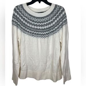 Banana Republic Factory Cream/Gray Fair Isle Long Sleeve Sweater Size Medium